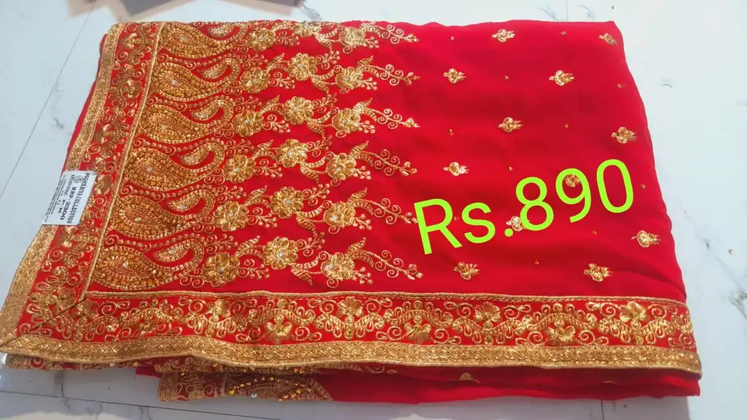 Bridal saree full heay work only red pcs stone and zri work  uploaded by Poorabiya collection on 4/5/2023