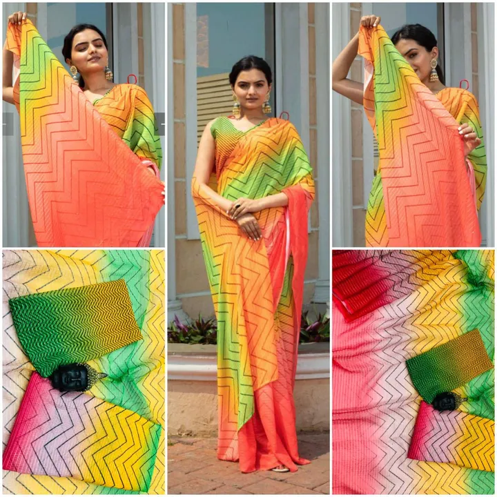 🪩 *Saree :- Georgette 2MM Sequence Embroidery Thread Crochet Work With Beautiful Digital Print* uploaded by NIVA CREATION on 4/5/2023