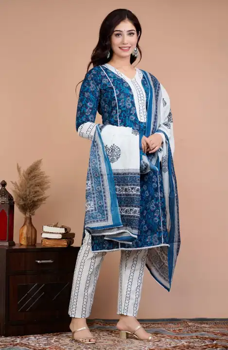 💃 *Beautiful Pure Cotton Fabric  lace with Printed straight kurti with Cotton Pant and  Cotton Malm uploaded by Mahipal Singh on 4/5/2023