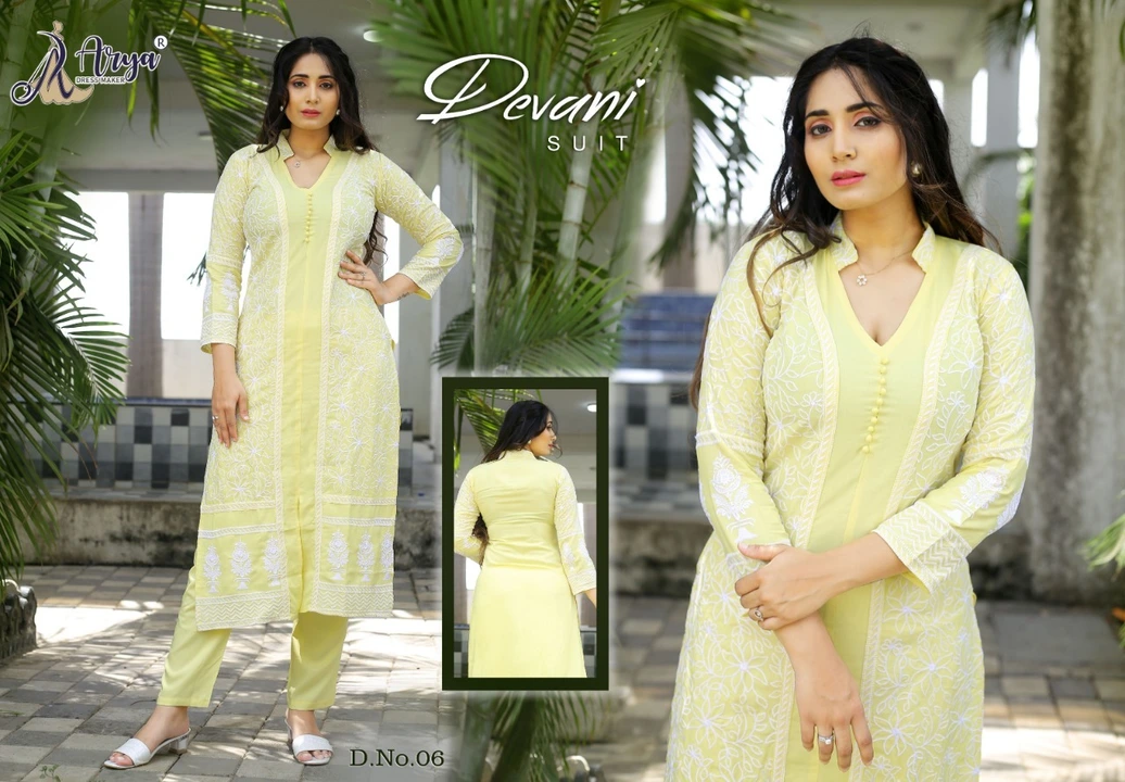 DEVANI KURTI

KURATI AND PANT

- 6 colour

- Fabric - Reyon cotton

- Thredwork

- Size - m, l, xl,  uploaded by Wedding collection on 4/5/2023
