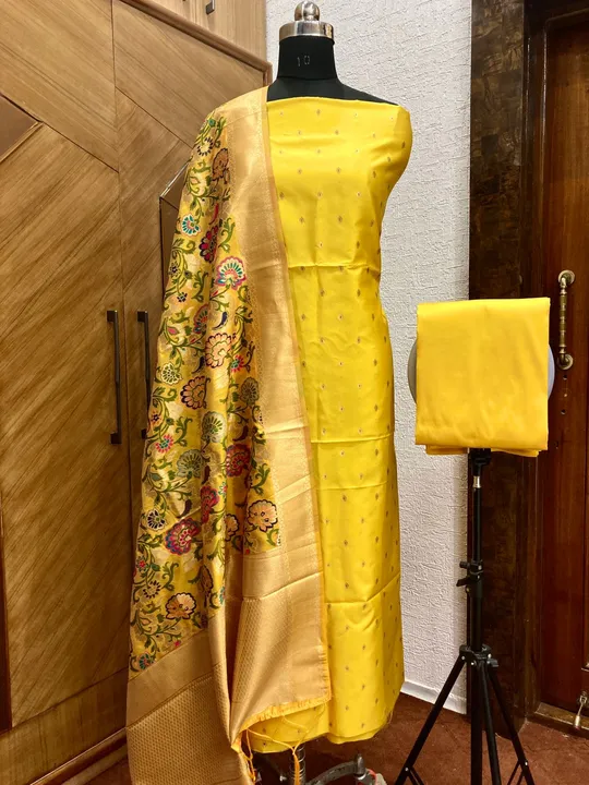 Banarasi malayi silk weaving zari suits    all over jacquard weaving with zari and multi coloured ea uploaded by Seraji Sarees on 4/5/2023