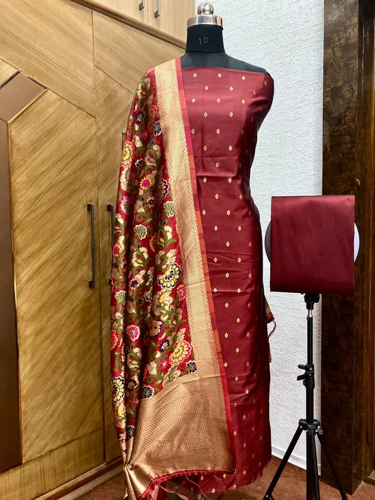 Banarasi malayi silk weaving zari suits    all over jacquard weaving with zari and multi coloured ea uploaded by Seraji Sarees on 4/5/2023