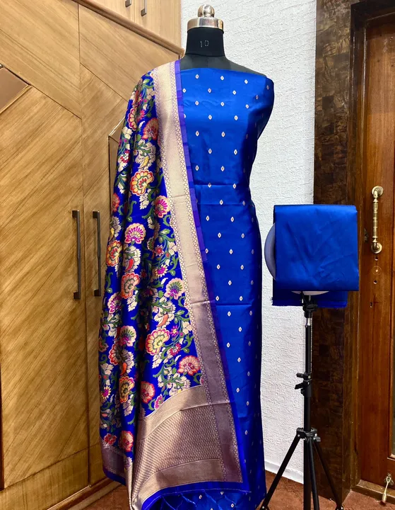 Banarasi malayi silk weaving zari suits    all over jacquard weaving with zari and multi coloured ea uploaded by business on 4/5/2023