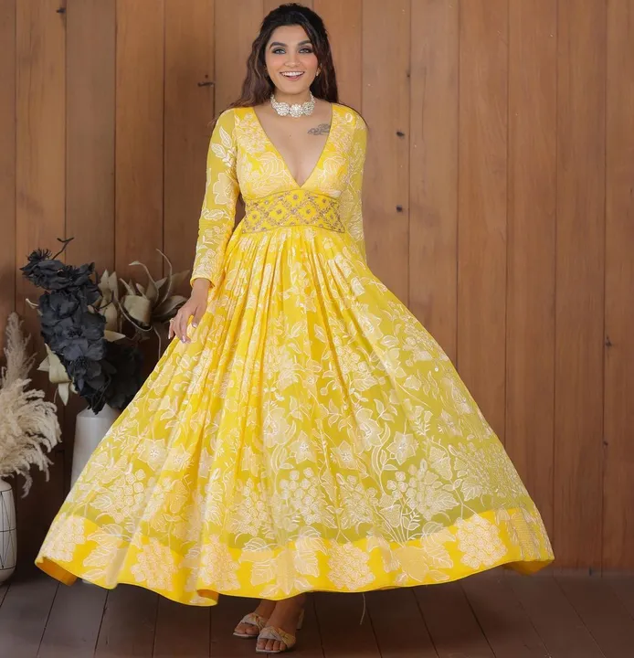 Beautiful yellow gown  uploaded by Maruti Creation on 4/5/2023