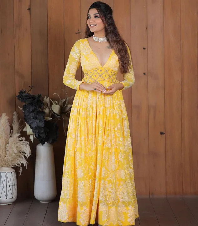 Beautiful yellow gown  uploaded by Maruti Creation on 4/5/2023
