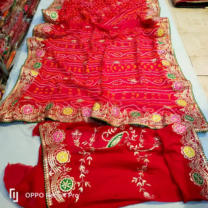 Fabric pure Rai bhandhej 💕with hevi work with blouse  uploaded by Gotapatti manufacturer on 4/5/2023