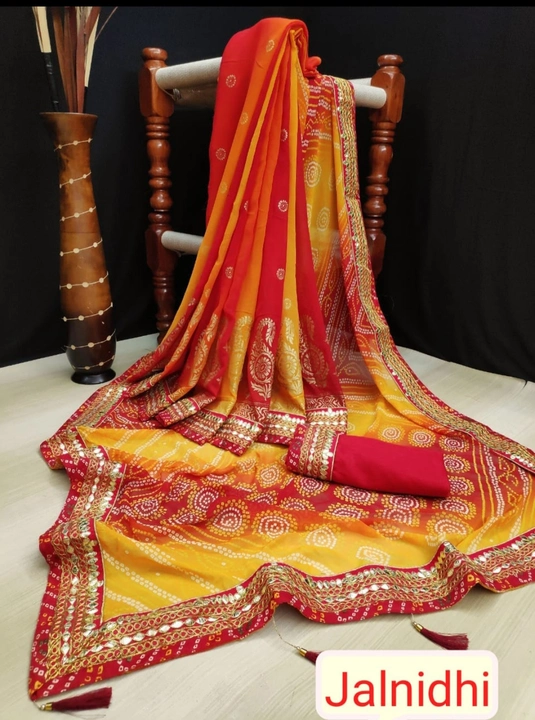 Tranding bandhni saree with gota Patti work border  uploaded by Vidha collection on 4/6/2023