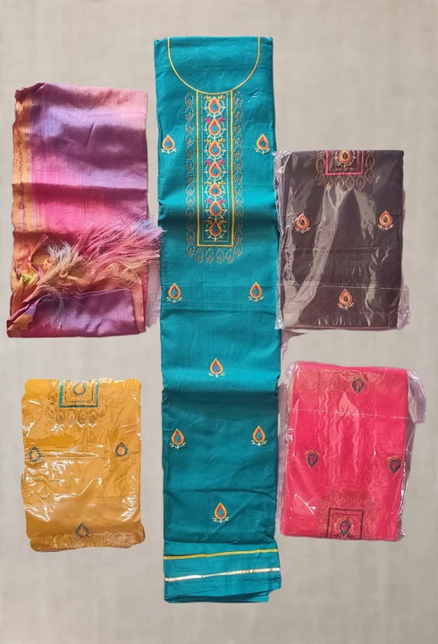 Dno 624: cotton suit embroidery, silk dupatta  uploaded by Saree kendra on 4/6/2023