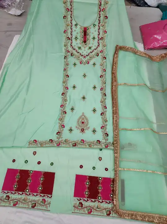 Masleen cotton suit with organza dupatta uploaded by Manish sales on 4/6/2023
