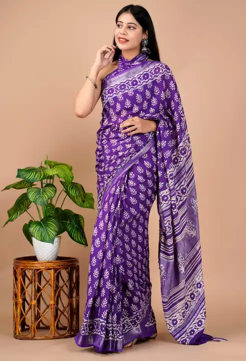PRINTED 
Linen SAREE collection 

🍁*Hand* block printed linen saree with blouse.....
🍁Length~ 6.5  uploaded by Saiba hand block on 4/6/2023
