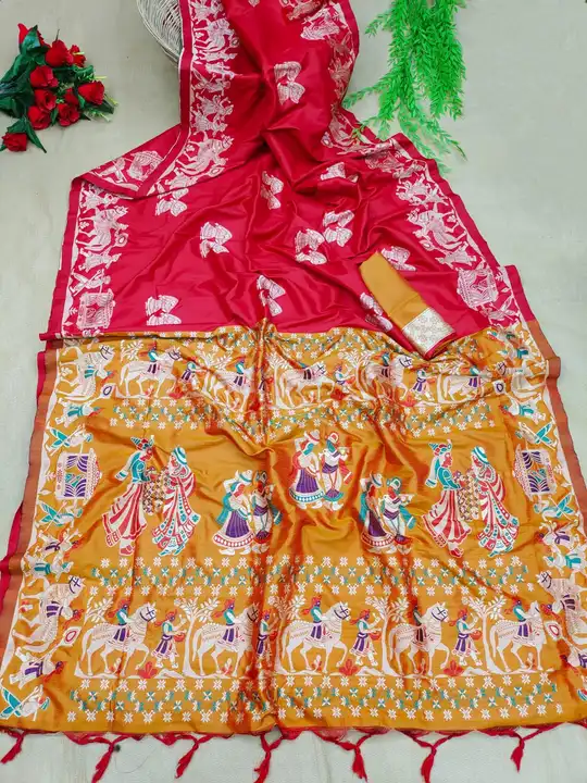 Soft Raw silk two tone heavy saree uploaded by Suyukti fab on 4/6/2023
