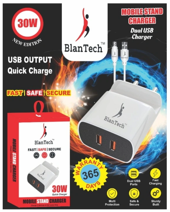 BlanTech 30W 2USB Charger with Mobile Stand  uploaded by Shri Shankeshwar Telecom on 5/30/2024