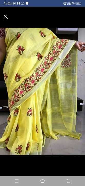 Post image Pure linen by linen with embroidry work saree