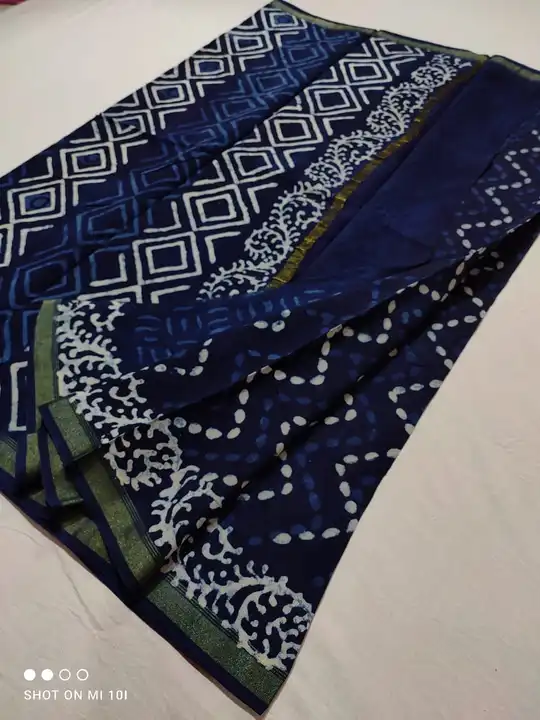 CHANDERI SILK handblock indigo PATELA border saree  uploaded by WEAVER'S ORIGIN silk and Sarees on 4/6/2023