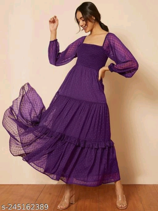 Post image Name: Trendy Partywear Women Dresses Begani
Fabric: Georgette
Sleeve Length: Long Sleeves
Pattern: Solid
Net Quantity (N): 1
Sizes:
XS (Bust Size: 32 in, Length Size: 39 in) 
S (Bust Size: 34 in, Length Size: 39 in) 
M (Bust Size: 36 in, Length Size: 40 in) 
L (Bust Size: 38 in, Length Size: 40 in) 
XL (Bust Size: 40 in, Length Size: 42 in) 
XXL (Bust Size: 42 in, Length Size: 42 in) 
XXXL (Bust Size: 44 in, Length Size: 44 in) 
4XL (Bust Size: 46 in, Length Size: 44 in) 
5XL (Bust Size: 48 in, Length Size: 44 in) 

Looking for an awesome collection of clothes? Well, get this dress from Wakh Jaya Na Kare and also get the option to choose from the trending color variant colours.
Country of Origin: India