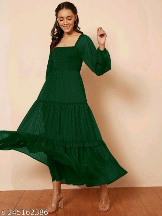 Long Sleeves Balloon Sleeves Dress Bottal Green uploaded by Trendy Fashion on 4/6/2023