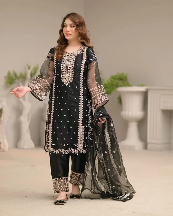 DESIGNER HEAVY ORGANZA SEQUANCE EMBROIDERY WORK SUIT WITH WORK PLAZO AND WORK DUPATTA uploaded by Fatema Fashion on 4/6/2023