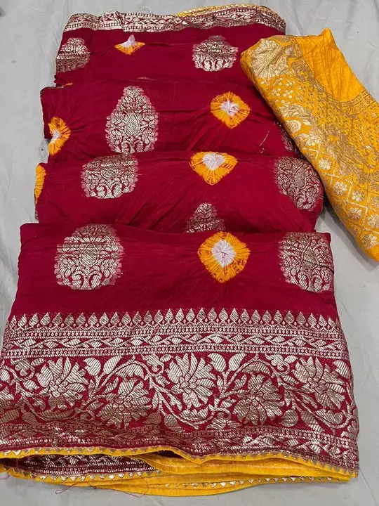 *Navratra special*


🥰🥰Original product🥰🥰


👉 Russian Dola fabric with colour bhandej whit beau uploaded by Gotapatti manufacturer on 4/6/2023
