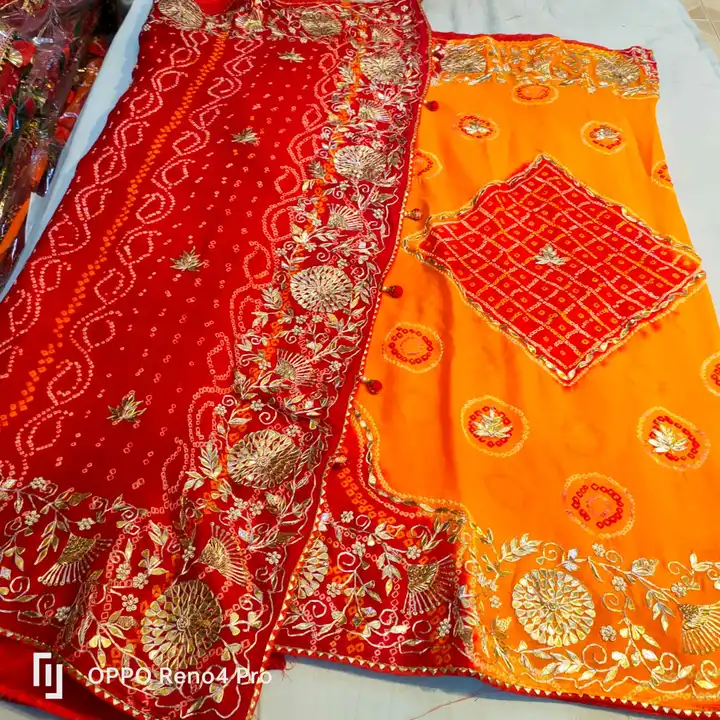 Fabric pure laddu peela bhandhej saree 💕 with full havi work with blouse  uploaded by Gotapatti manufacturer on 4/6/2023