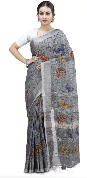 Slub linen saree with blouse pis uploaded by khan textile santipur on 5/23/2024