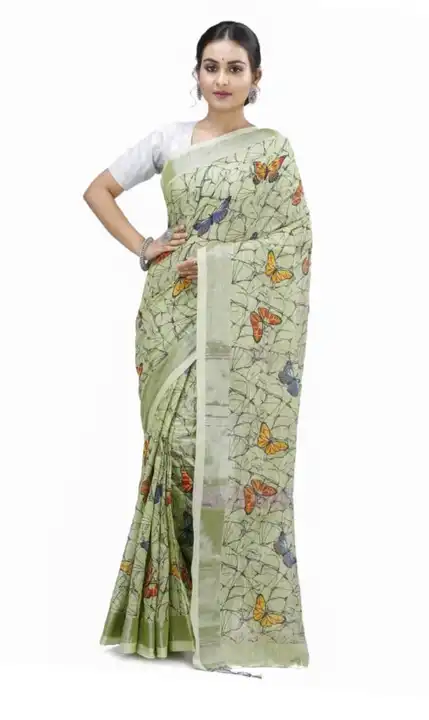 Slub linen saree with blouse pis uploaded by khan textile santipur on 4/7/2023