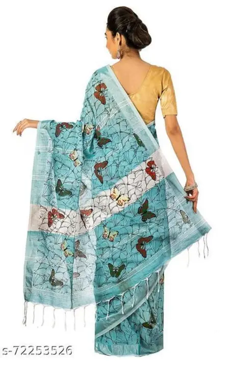 Printed Slub linen saree with blouse pis uploaded by khan textile santipur on 4/7/2023