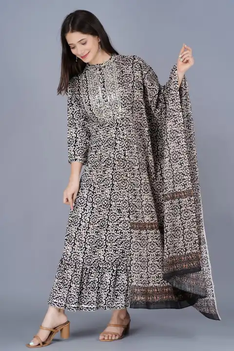 

*BEAUTIFUL Heavy rayon  sequence work long Kurti set with pant and dupatta  uploaded by Unique Creation on 4/7/2023