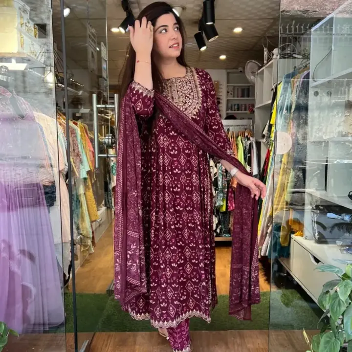 🌹🌹Pure fine Rayon febric with embroidery naira cut kurtie uploaded by Unique Creation on 4/7/2023