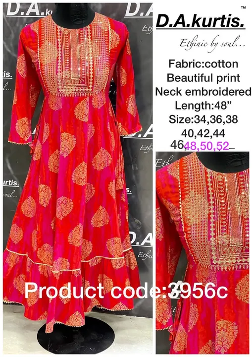 Fabric:reyon
Big flair 
Beautiful gown kurtis avll all 
Ready for dispatch 
Size 38,40,42,44,46,48,5 uploaded by Wedding collection on 4/7/2023