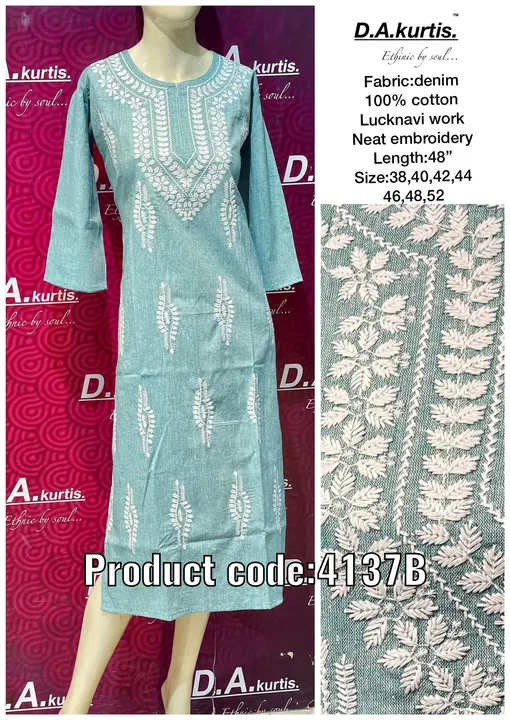  

Lucknavi work on denim 


Size avl 38,40,42,44,46,48,50 uploaded by Wedding collection on 4/7/2023
