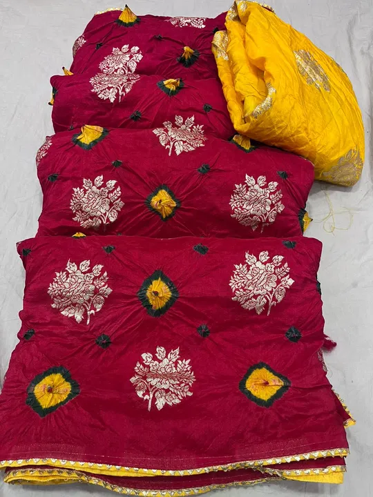 🥰🥰Original product🥰🥰


👉 pure Dola fabric with double colour bhandej whit beautiful flower mx  uploaded by Gotapatti manufacturer on 4/7/2023