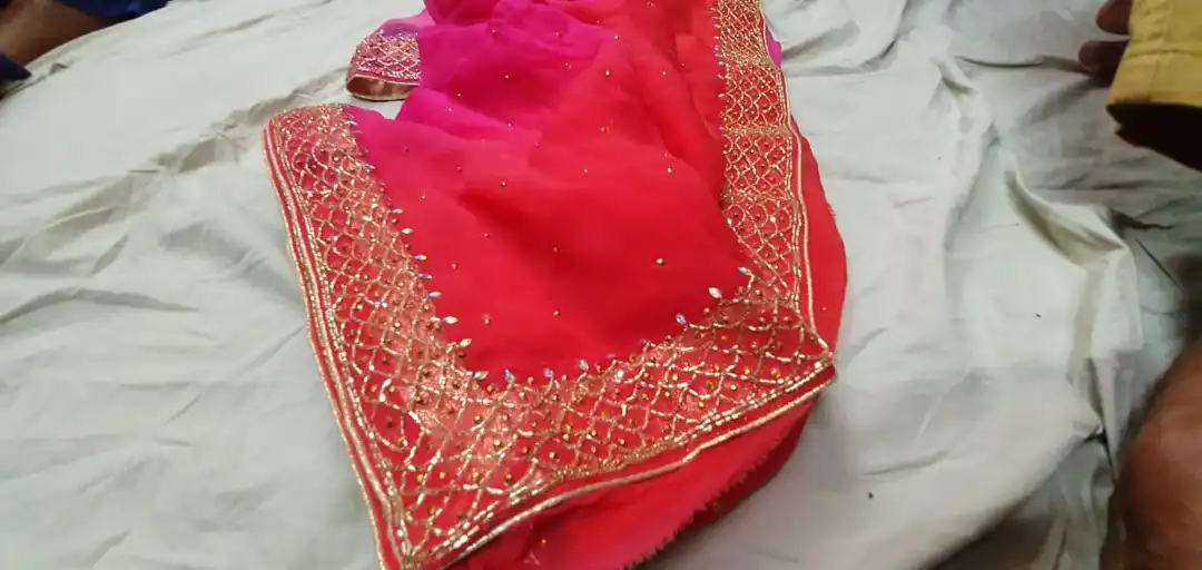 😍 Pure chiffon saree with multi diying 😍

👉Katdana hand work border and runing blouse with heavy  uploaded by Gotapatti manufacturer on 4/8/2023