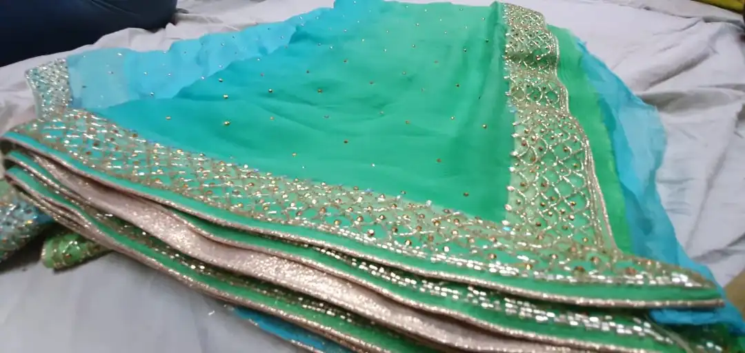 😍 Pure chiffon saree with multi diying 😍

👉Katdana hand work border and runing blouse with heavy  uploaded by Gotapatti manufacturer on 4/8/2023