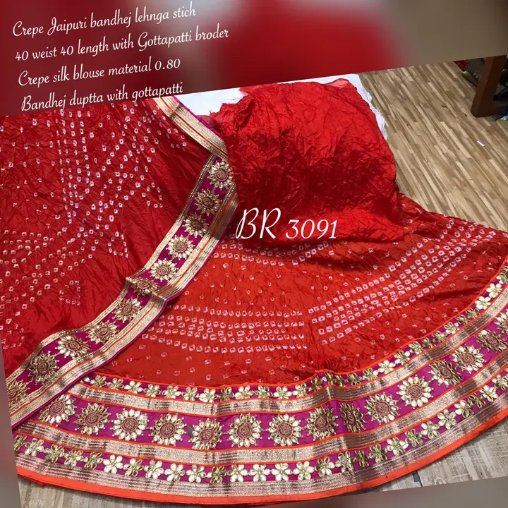 😍😍 *New launched*😍😍

Silk Bandhej lehnga 😍
With heavy gota work border Silk blouse with gota wo uploaded by Gotapatti manufacturer on 4/8/2023