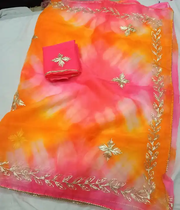 Organza fabric gotta work saree  uploaded by FASHION MART on 4/8/2023