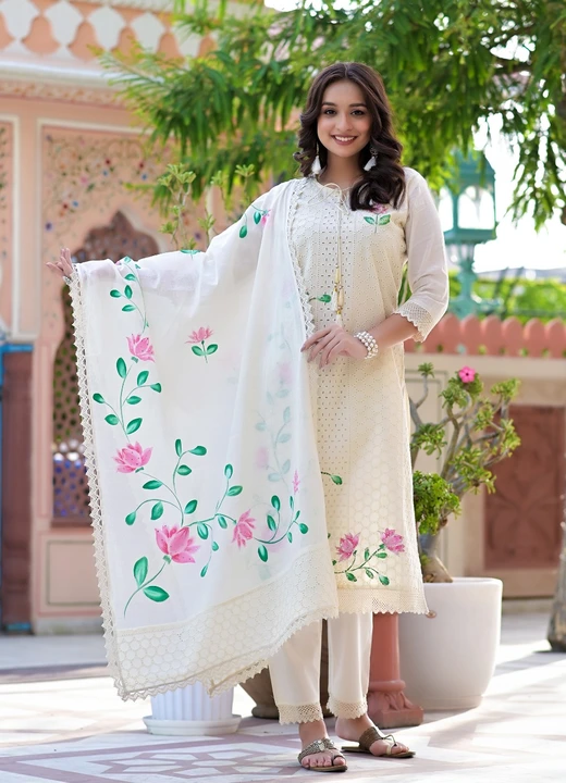 Chikankari kurti with pent and duptta  uploaded by Diyanka Textile on 4/8/2023