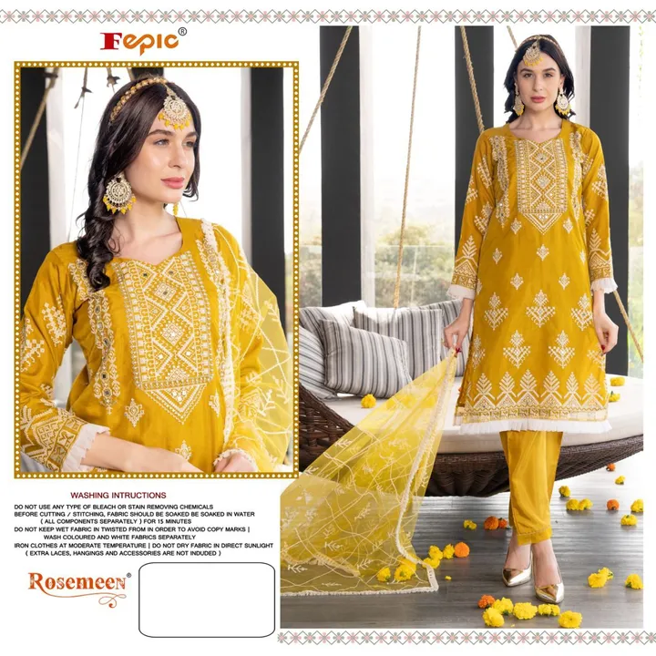 _*BRAND NAME*_:- FEPIC
_*CATALOUGE NAME*_:- ROSEMEEN

_*D NO*_:- C 1576

_*Top*_:- ORGANZA *FRONT uploaded by Tahir fashion on 4/8/2023