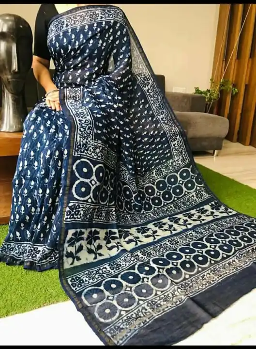 CHANDERI SILK handblock indigo print saree  uploaded by WEAVER'S ORIGIN silk and Sarees on 4/8/2023