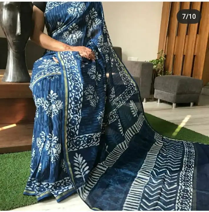 CHANDERI full handblock Indigo print saree  uploaded by WEAVER'S ORIGIN silk and Sarees on 4/8/2023