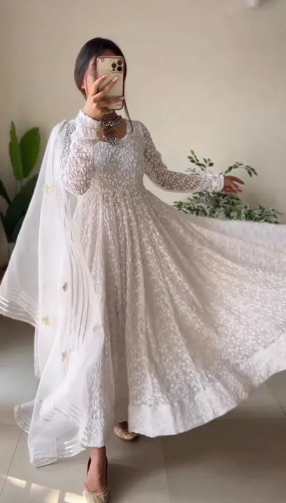 Full gown in white colour with chikankari  uploaded by Heena fashion house on 4/9/2023