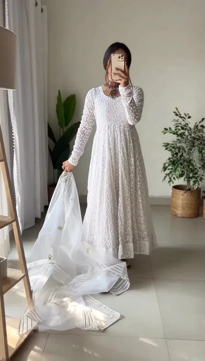 Full gown in white colour with chikankari  uploaded by Heena fashion house on 4/9/2023