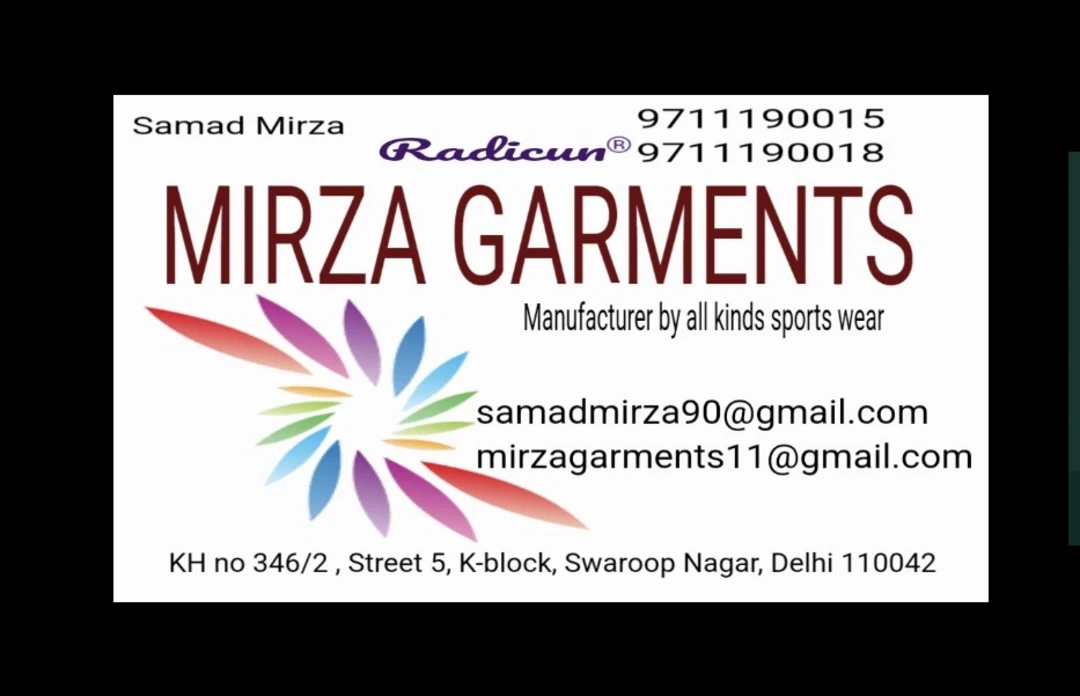 Visiting card store images of MIRZA GARMENTS