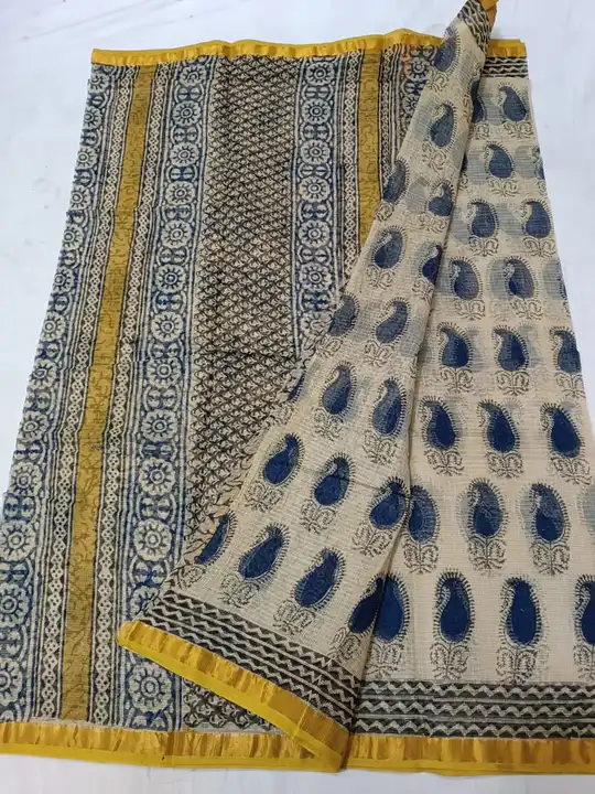 Pure Kota Cotton Sarees 
Bagru prints 
With blouse uploaded by business on 4/9/2023