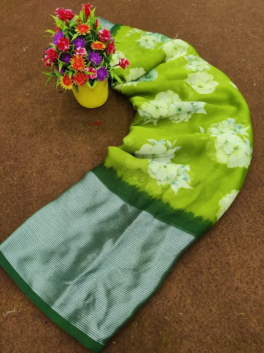 

SAREE - SOFT FAUX MOSS CHIFFON
[ light weight fabric and zari weaving border and HD floral print ] uploaded by Maa Arbuda saree on 4/9/2023