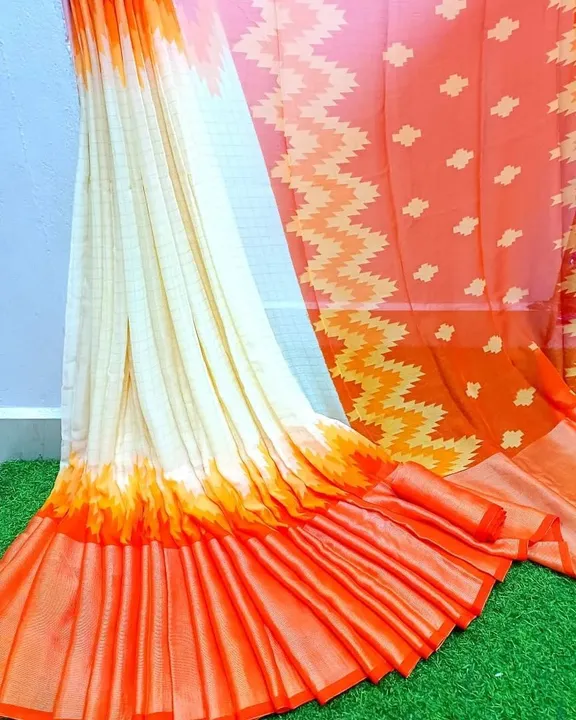 

SAREE - SOFT FAUX MOSS CHIFFON
[ light weight fabric and zari weaving border and HD ikkat style pr uploaded by Maa Arbuda saree on 4/9/2023