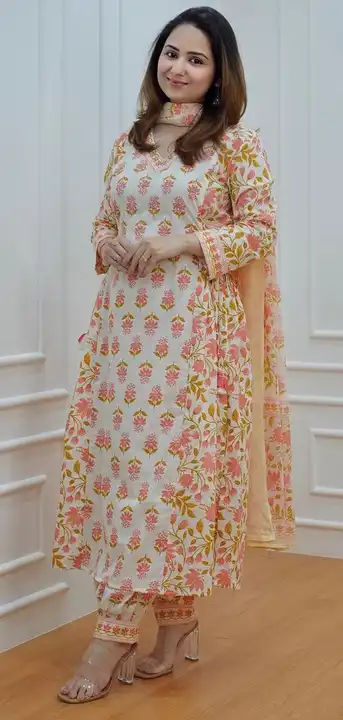 Anarkali nayra patern kurti with pant and dupatta set  uploaded by RS Fashion on 4/9/2023