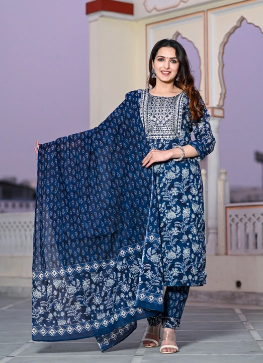 Cotton Embroidered Printed Kurta Pant Set uploaded by business on 4/9/2023