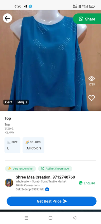 Post image I want to buy 3 pieces of Top. My order value is ₹750. Please send price and products.