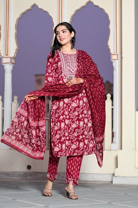 Cotton Printed Embroidered Kurta Pant Set  uploaded by JAIPUR APPARELS on 4/9/2023