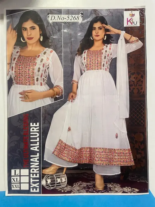 Georgette nayra cut kurti pant dupatta.  uploaded by Evergreen on 4/9/2023